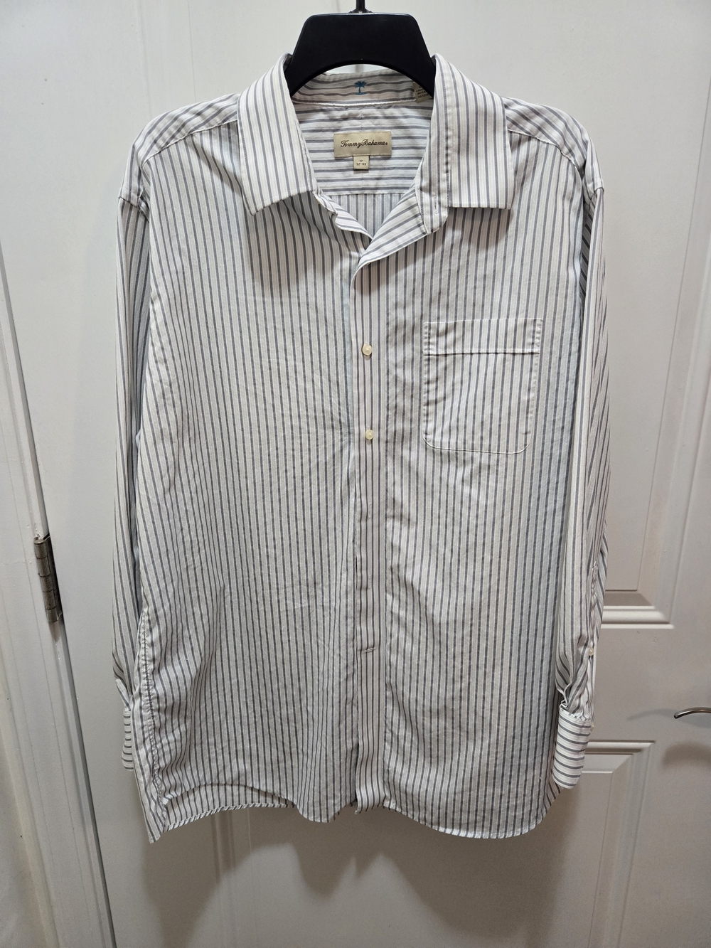 Tommy Bahama White Shirt with Black Stripes